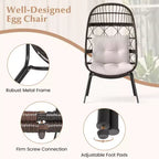 Costway Patio Wicker Rattan Egg Chair with Seat & Back Cushions Metal Indoor Outdoor