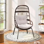 Costway Patio Wicker Rattan Egg Chair with Seat & Back Cushions Metal Indoor Outdoor