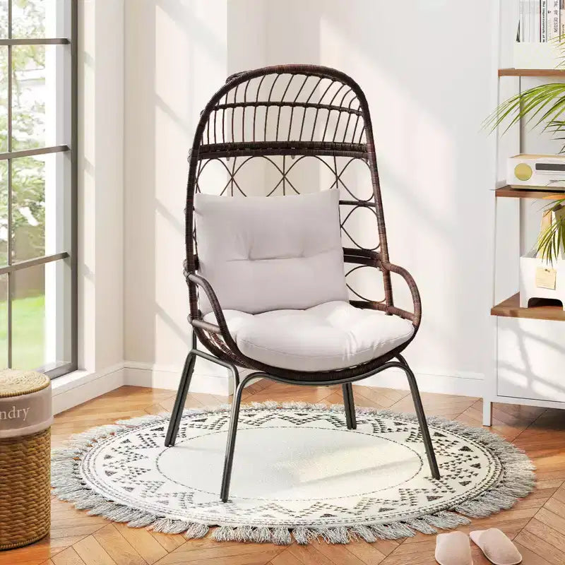 Costway Patio Wicker Rattan Egg Chair with Seat & Back Cushions Metal Indoor Outdoor