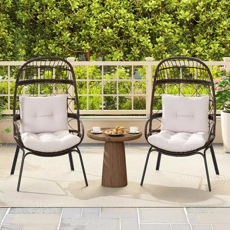 Costway Patio Wicker Rattan Egg Chair with Seat & Back Cushions Metal Indoor Outdoor