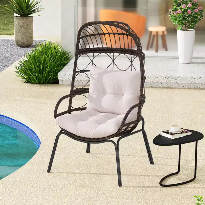 Costway Patio Wicker Rattan Egg Chair with Seat & Back Cushions Metal Indoor Outdoor