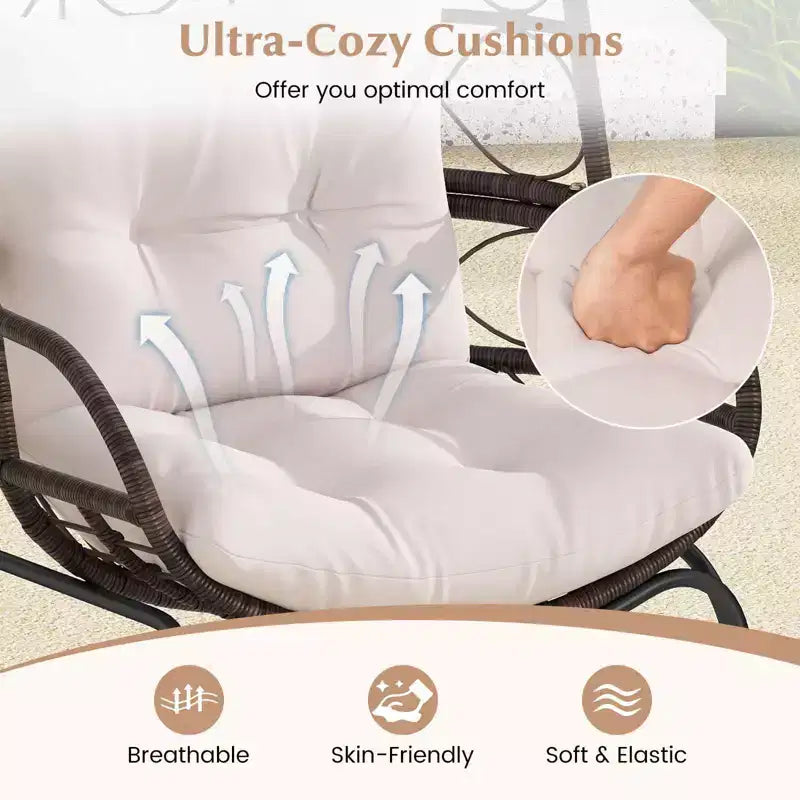 Costway Patio Wicker Rattan Egg Chair with Seat & Back Cushions Metal Indoor Outdoor