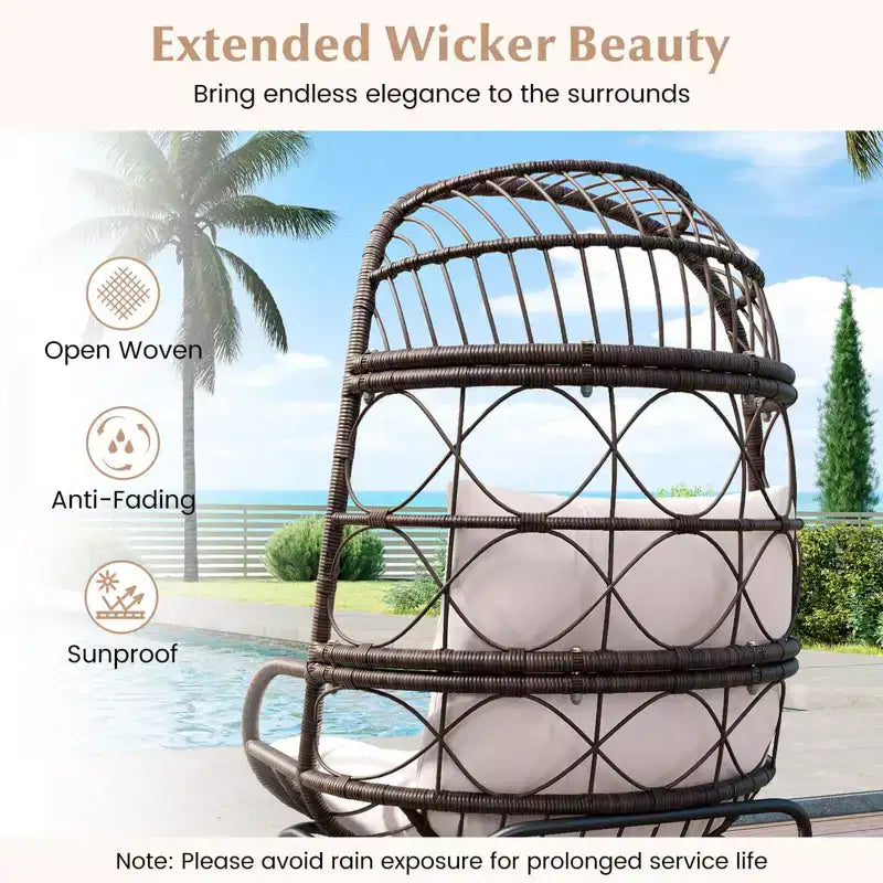 Costway Patio Wicker Rattan Egg Chair with Seat & Back Cushions Metal Indoor Outdoor