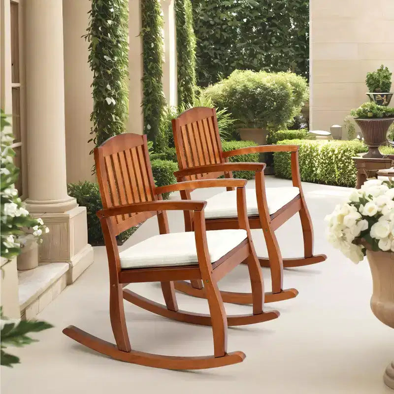 Karl Home | 36 in. Solid Wood Outdoor Rocking Chair with Cushion