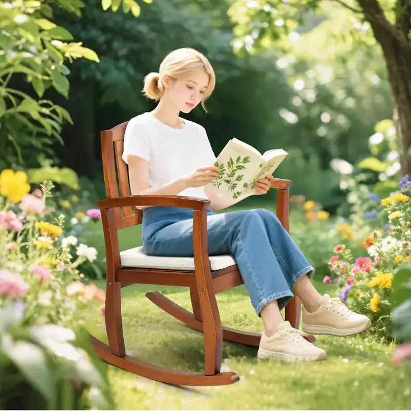 Karl Home | 36 in. Solid Wood Outdoor Rocking Chair with Cushion