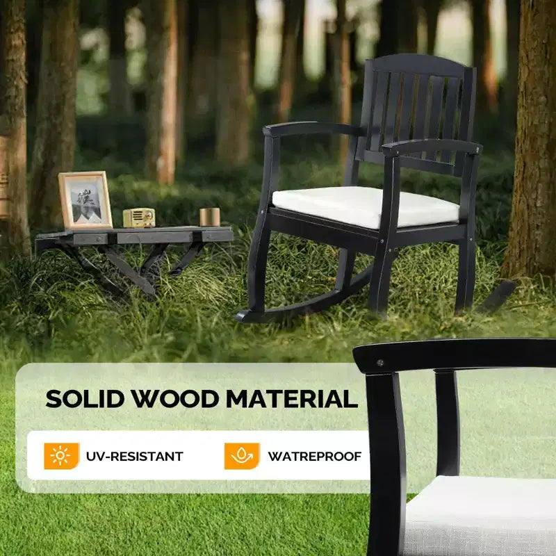Karl Home | 36 in. Solid Wood Outdoor Rocking Chair with Cushion