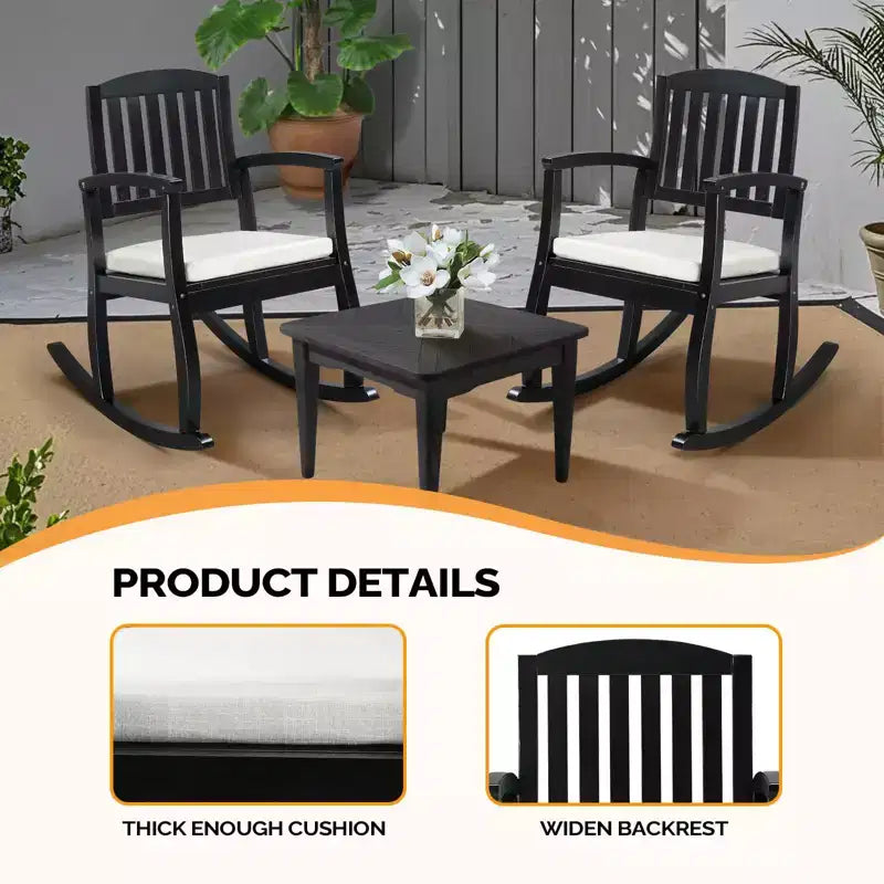 Karl Home | 36 in. Solid Wood Outdoor Rocking Chair with Cushion