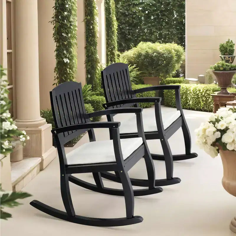 Karl Home | 36 in. Solid Wood Outdoor Rocking Chair with Cushion