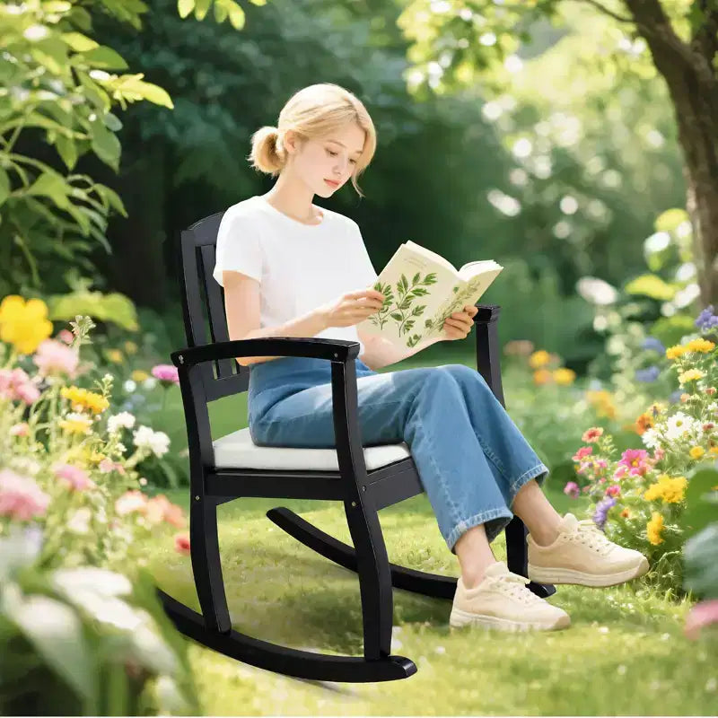 Karl Home | 36 in. Solid Wood Outdoor Rocking Chair with Cushion