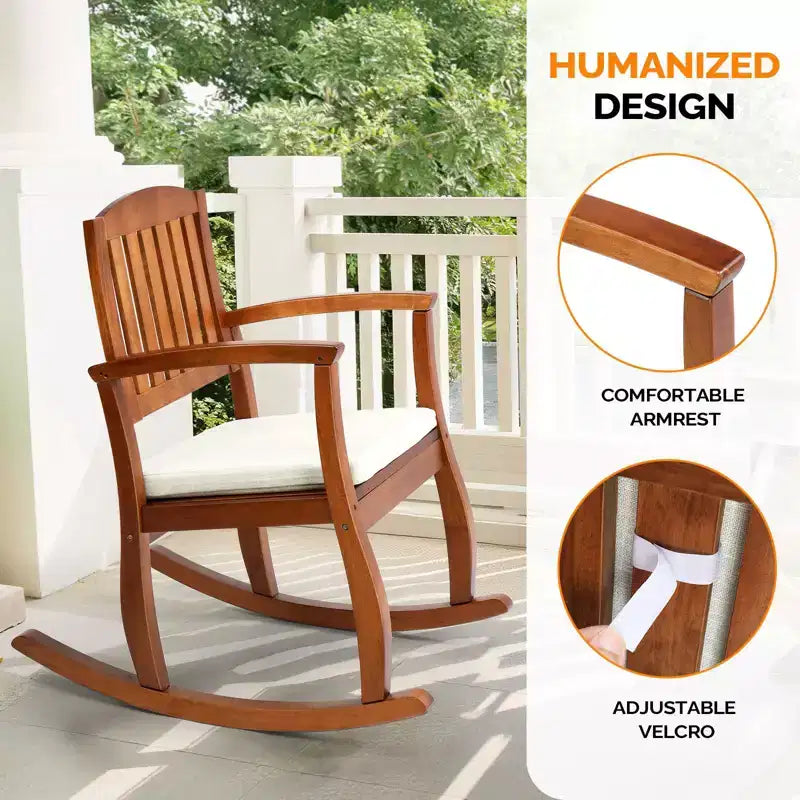 Karl Home | 36 in. Solid Wood Outdoor Rocking Chair with Cushion