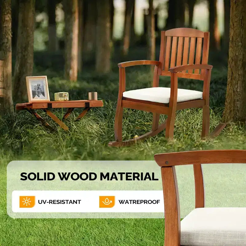 Karl Home | 36 in. Solid Wood Outdoor Rocking Chair with Cushion