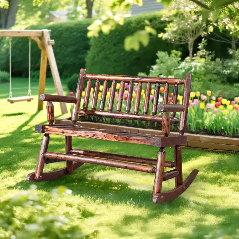 Karl Home | Panca a dondolo da esterno in legno massello, 112 cm