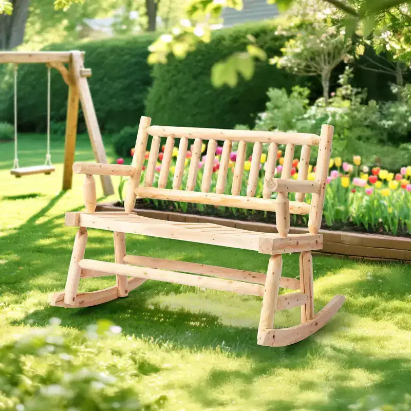 Karl Home | Panca a dondolo da esterno in legno massello, 112 cm