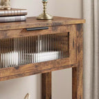 GustoWave Tavolo Consolle in Legno da 43'' per Ingresso, Tavolino da Divano a 2 Livelli con 2 Cassetti in Vetro e Spazio Contenitore, Ideale per Soggiorno e Foyer