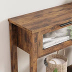 GustoWave Tavolo Consolle in Legno da 43'' per Ingresso, Tavolino da Divano a 2 Livelli con 2 Cassetti in Vetro e Spazio Contenitore, Ideale per Soggiorno e Foyer