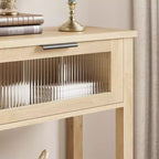 GustoWave Tavolo Consolle in Legno da 43'' per Ingresso, Tavolino da Divano a 2 Livelli con 2 Cassetti in Vetro e Spazio Contenitore, Ideale per Soggiorno e Foyer