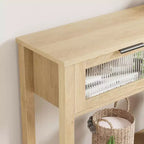 GustoWave Tavolo Consolle in Legno da 43'' per Ingresso, Tavolino da Divano a 2 Livelli con 2 Cassetti in Vetro e Spazio Contenitore, Ideale per Soggiorno e Foyer