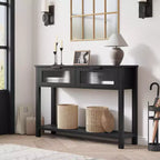 GustoWave Tavolo Consolle in Legno da 43'' per Ingresso, Tavolino da Divano a 2 Livelli con 2 Cassetti in Vetro e Spazio Contenitore, Ideale per Soggiorno e Foyer