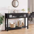 GustoWave Tavolo Consolle in Legno da 43'' per Ingresso, Tavolino da Divano a 2 Livelli con 2 Cassetti in Vetro e Spazio Contenitore, Ideale per Soggiorno e Foyer