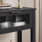 GustoWave Tavolo Consolle in Legno da 43'' per Ingresso, Tavolino da Divano a 2 Livelli con 2 Cassetti in Vetro e Spazio Contenitore, Ideale per Soggiorno e Foyer