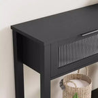 GustoWave Tavolo Consolle in Legno da 43'' per Ingresso, Tavolino da Divano a 2 Livelli con 2 Cassetti in Vetro e Spazio Contenitore, Ideale per Soggiorno e Foyer