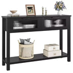 GustoWave 43'' Wood Console Table for Entryway  2-Tier Sofa Table with 2 Glass Drawers and Storage, Ideal for Living Room and Foyer