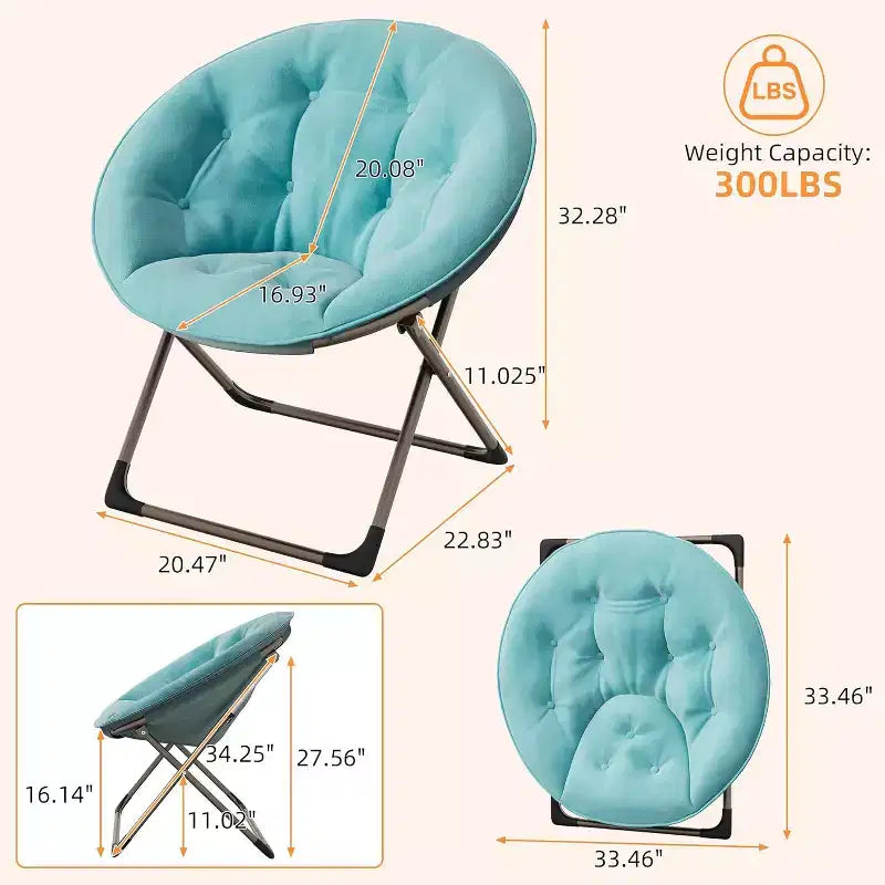 Comfy Saucer Chairs, Folding Reading Lounge Chair, Living Room Chair with Soft Thick Padded Seat & Metal Frame, for Kids Adults