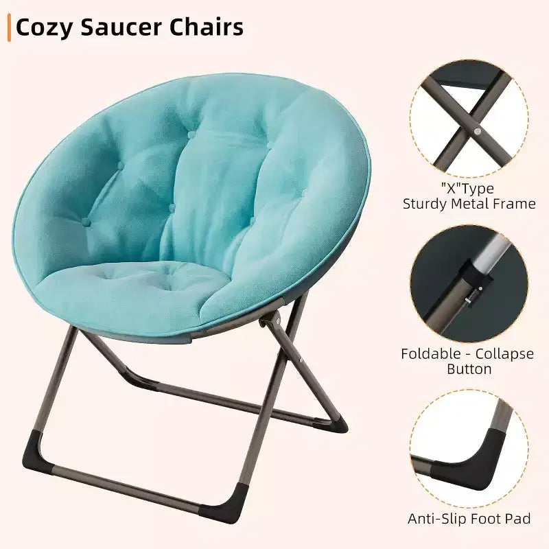 Comfy Saucer Chairs, Folding Reading Lounge Chair, Living Room Chair with Soft Thick Padded Seat & Metal Frame, for Kids Adults