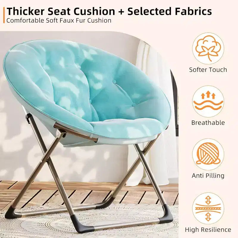 Comfy Saucer Chairs, Folding Reading Lounge Chair, Living Room Chair with Soft Thick Padded Seat & Metal Frame, for Kids Adults