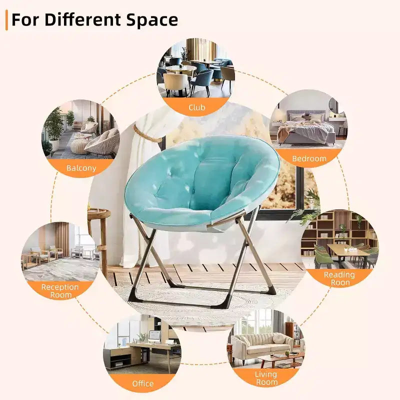 Comfy Saucer Chairs, Folding Reading Lounge Chair, Living Room Chair with Soft Thick Padded Seat & Metal Frame, for Kids Adults