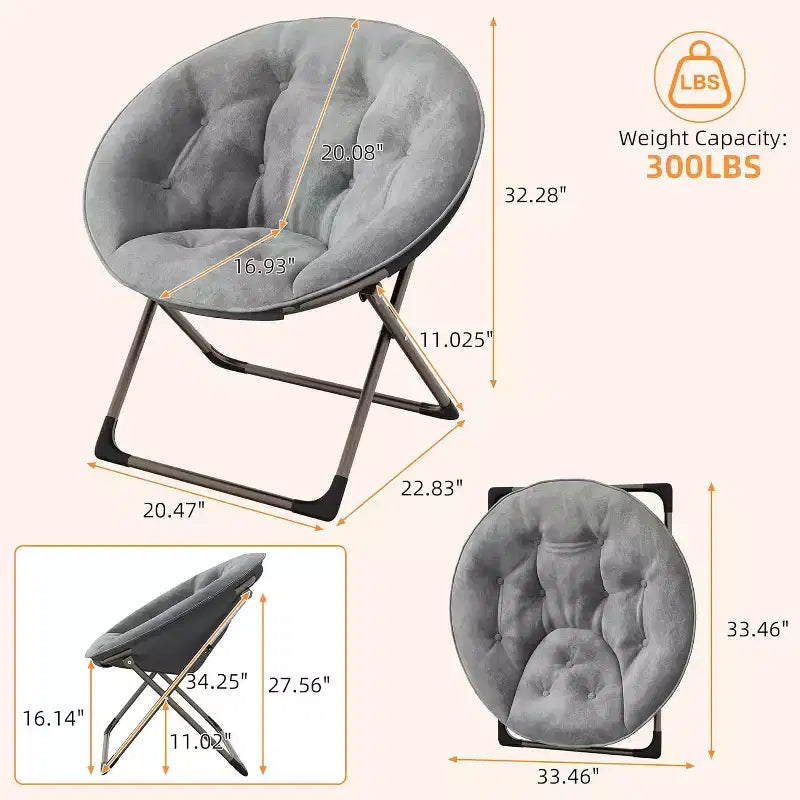 Comfy Saucer Chairs, Folding Reading Lounge Chair, Living Room Chair with Soft Thick Padded Seat & Metal Frame, for Kids Adults