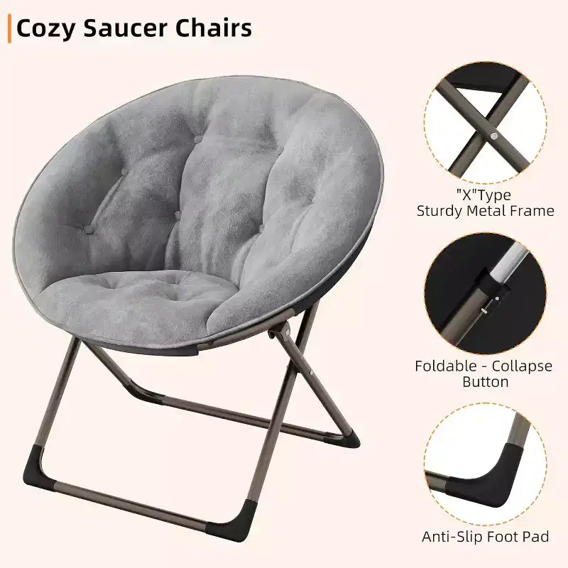 Comfy Saucer Chairs, Folding Reading Lounge Chair, Living Room Chair with Soft Thick Padded Seat & Metal Frame, for Kids Adults