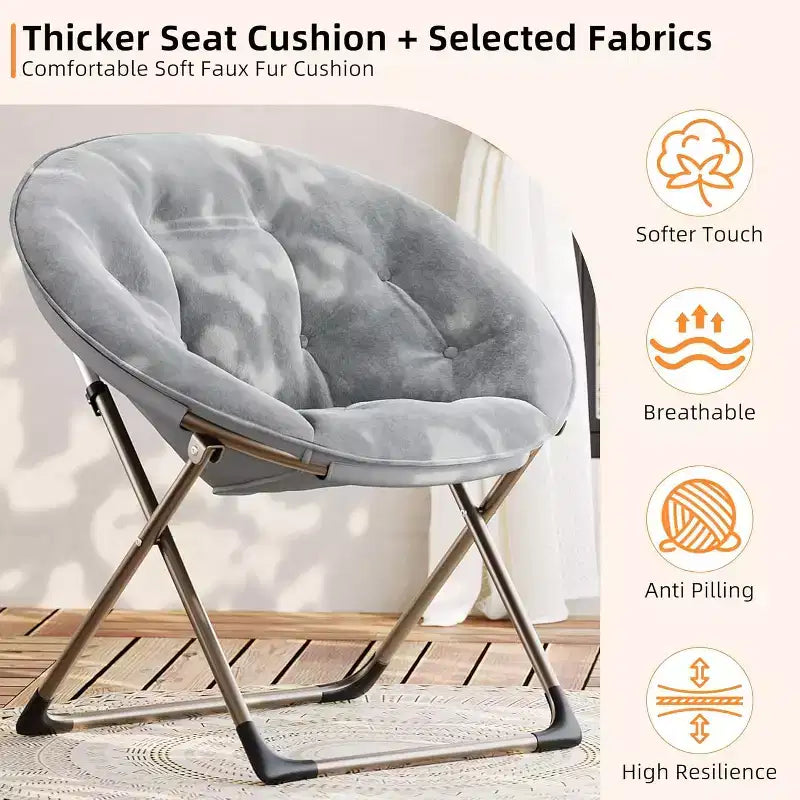 Comfy Saucer Chairs, Folding Reading Lounge Chair, Living Room Chair with Soft Thick Padded Seat & Metal Frame, for Kids Adults