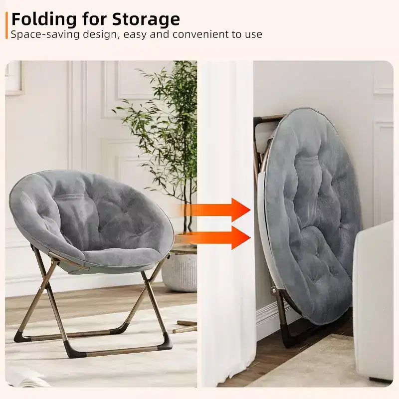 Comfy Saucer Chairs, Folding Reading Lounge Chair, Living Room Chair with Soft Thick Padded Seat & Metal Frame, for Kids Adults
