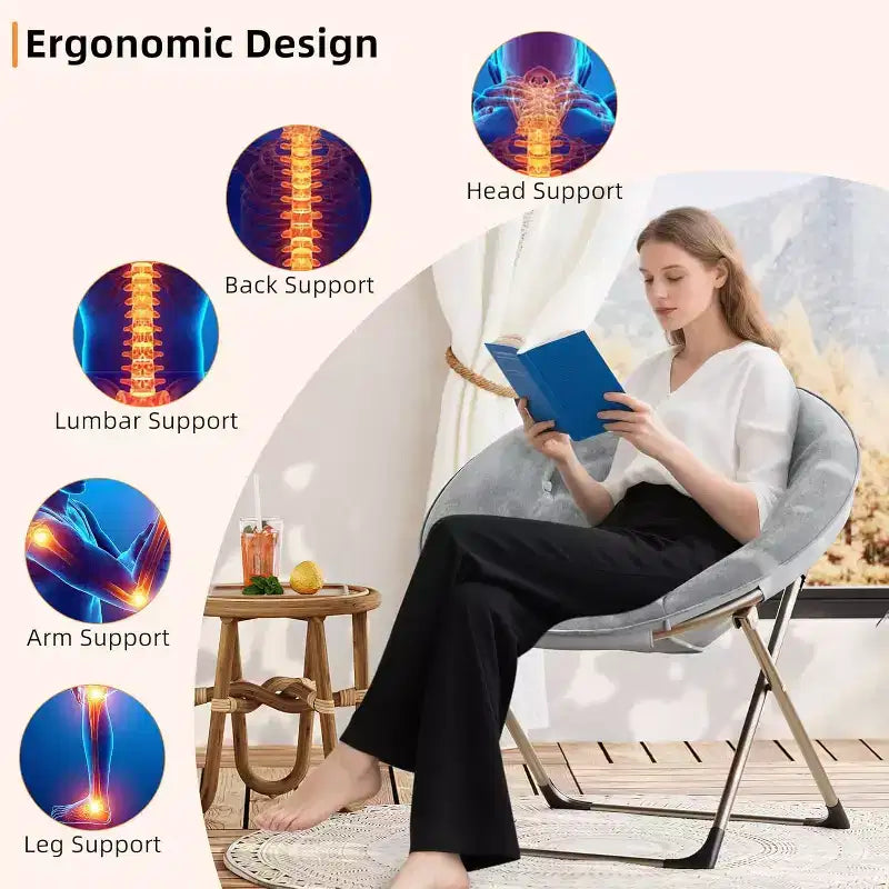 Comfy Saucer Chairs, Folding Reading Lounge Chair, Living Room Chair with Soft Thick Padded Seat & Metal Frame, for Kids Adults