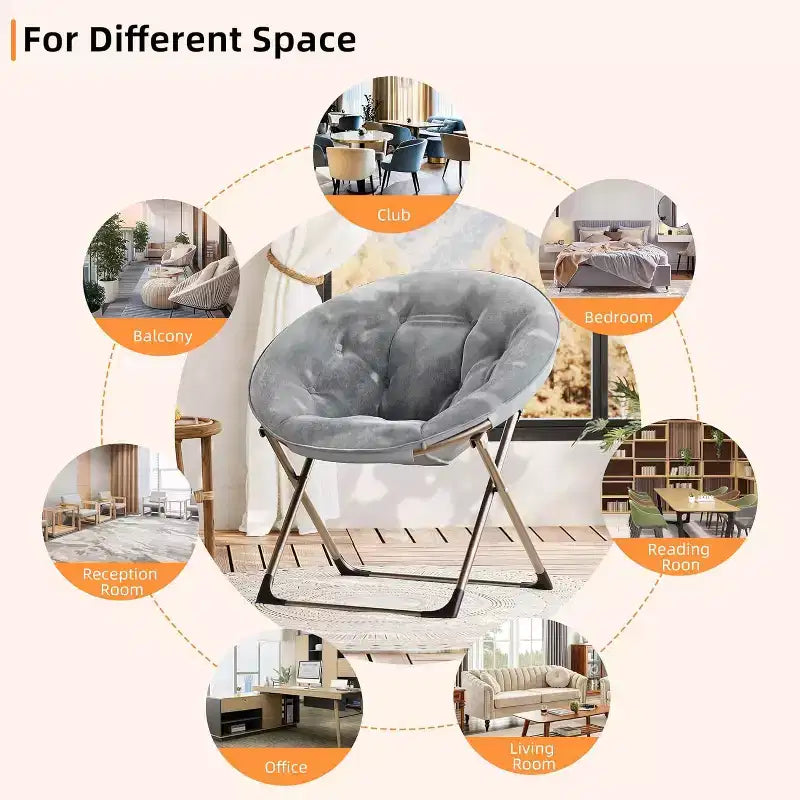 Comfy Saucer Chairs, Folding Reading Lounge Chair, Living Room Chair with Soft Thick Padded Seat & Metal Frame, for Kids Adults