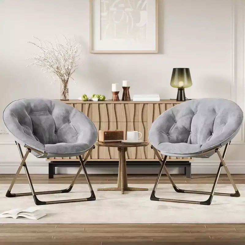 Comfy Saucer Chairs, Folding Reading Lounge Chair, Living Room Chair with Soft Thick Padded Seat & Metal Frame, for Kids Adults