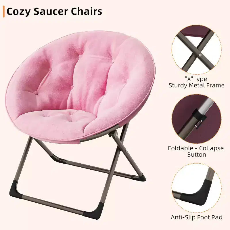 Comfy Saucer Chairs, Folding Reading Lounge Chair, Living Room Chair with Soft Thick Padded Seat & Metal Frame, for Kids Adults