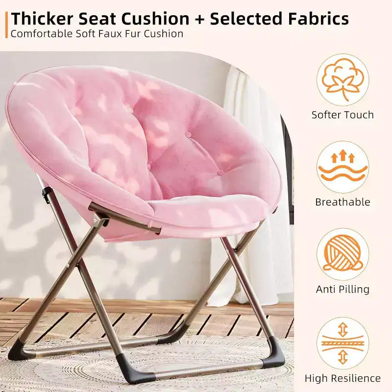 Comfy Saucer Chairs, Folding Reading Lounge Chair, Living Room Chair with Soft Thick Padded Seat & Metal Frame, for Kids Adults