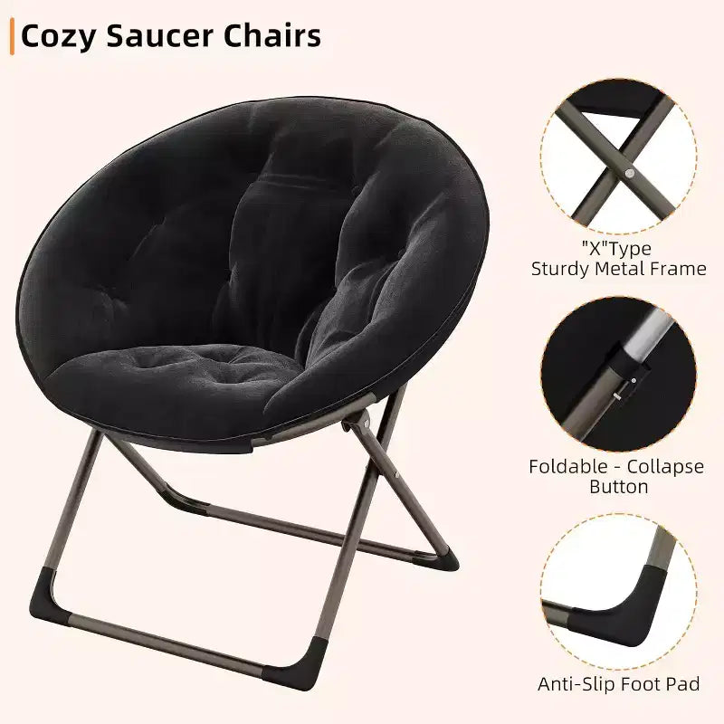 Comfy Saucer Chairs, Folding Reading Lounge Chair, Living Room Chair with Soft Thick Padded Seat & Metal Frame, for Kids Adults
