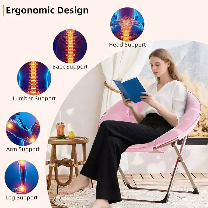 Comfy Saucer Chairs, Folding Reading Lounge Chair, Living Room Chair with Soft Thick Padded Seat & Metal Frame, for Kids Adults