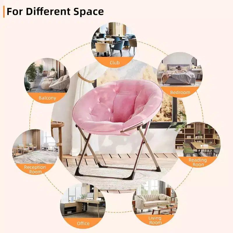 Comfy Saucer Chairs, Folding Reading Lounge Chair, Living Room Chair with Soft Thick Padded Seat & Metal Frame, for Kids Adults