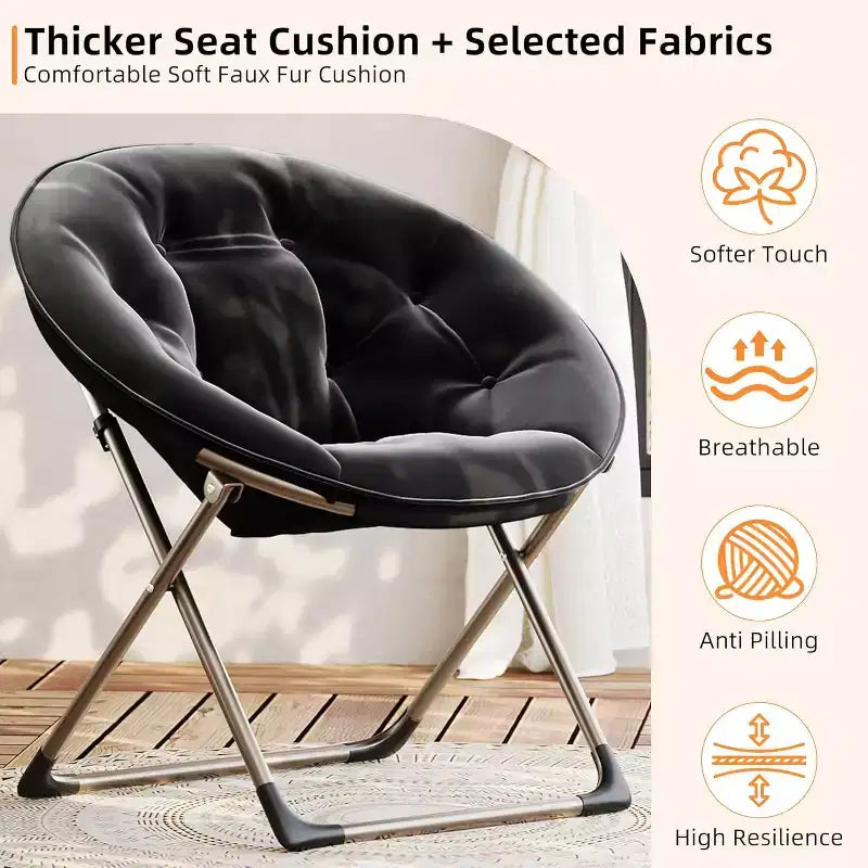 Comfy Saucer Chairs, Folding Reading Lounge Chair, Living Room Chair with Soft Thick Padded Seat & Metal Frame, for Kids Adults