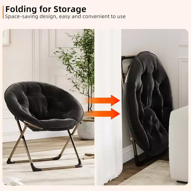 Comfy Saucer Chairs, Folding Reading Lounge Chair, Living Room Chair with Soft Thick Padded Seat & Metal Frame, for Kids Adults