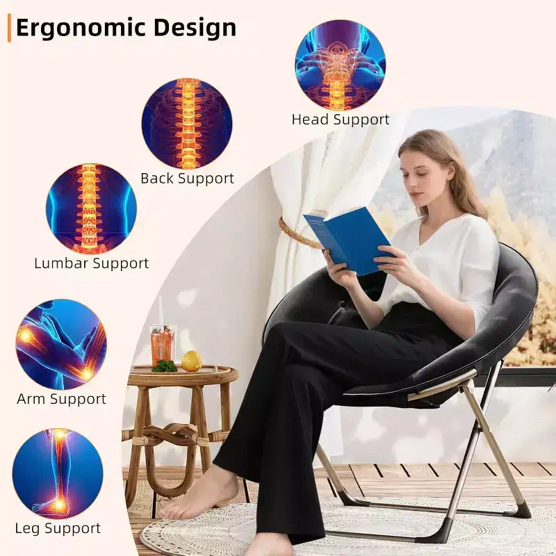 Comfy Saucer Chairs, Folding Reading Lounge Chair, Living Room Chair with Soft Thick Padded Seat & Metal Frame, for Kids Adults