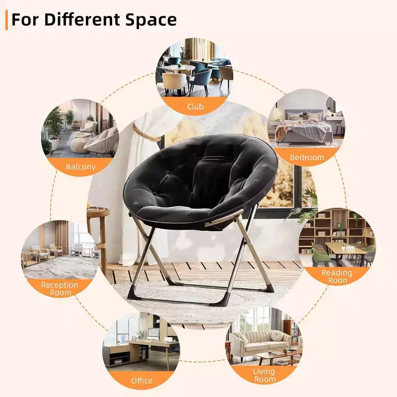 Comfy Saucer Chairs, Folding Reading Lounge Chair, Living Room Chair with Soft Thick Padded Seat & Metal Frame, for Kids Adults
