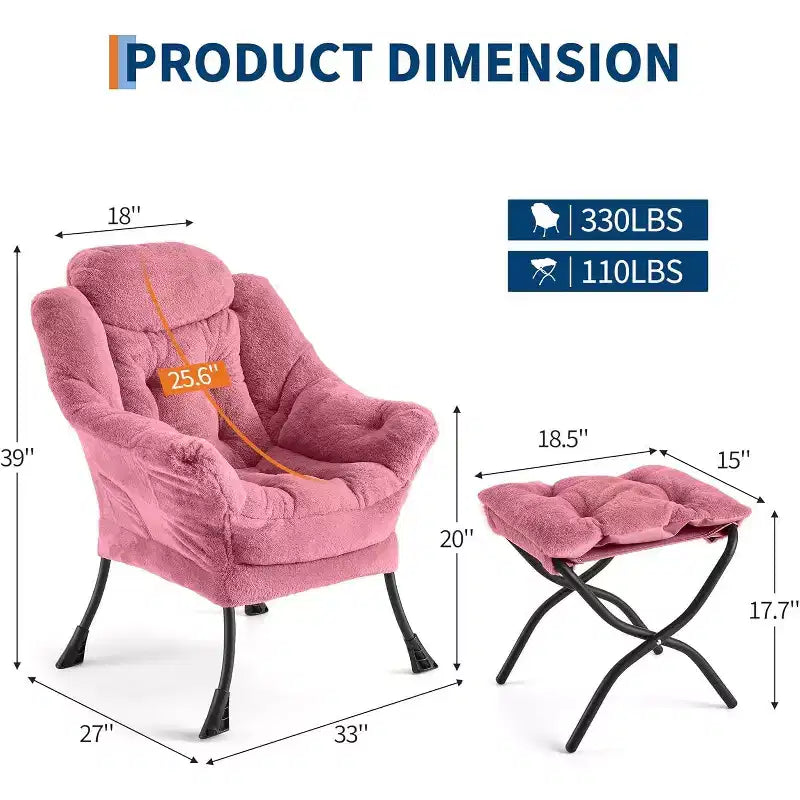 Poltrona da lettura pigra con poggiapiedi, poltrona moderna per salotto, poltrona relax con poggiapiedi, tasca laterale per soggiorno, camera da letto, dormitorio e ufficio