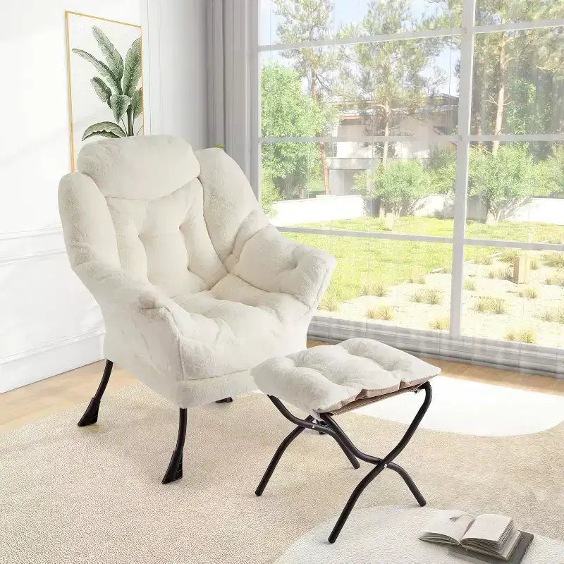 Poltrona da lettura pigra con poggiapiedi, poltrona moderna per salotto, poltrona relax con poggiapiedi, tasca laterale per soggiorno, camera da letto, dormitorio e ufficio