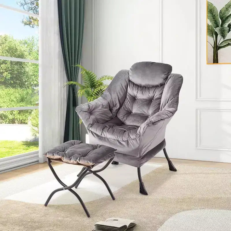 Poltrona da lettura pigra con poggiapiedi, poltrona moderna per salotto, poltrona relax con poggiapiedi, tasca laterale per soggiorno, camera da letto, dormitorio e ufficio
