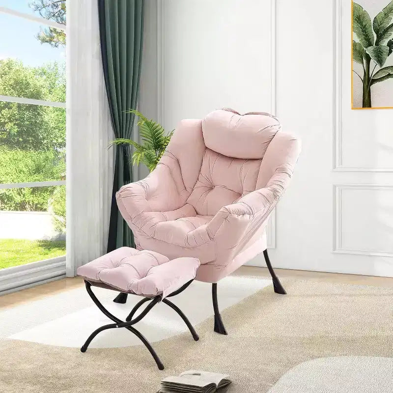 Poltrona da lettura pigra con poggiapiedi, poltrona moderna per salotto, poltrona relax con poggiapiedi, tasca laterale per soggiorno, camera da letto, dormitorio e ufficio
